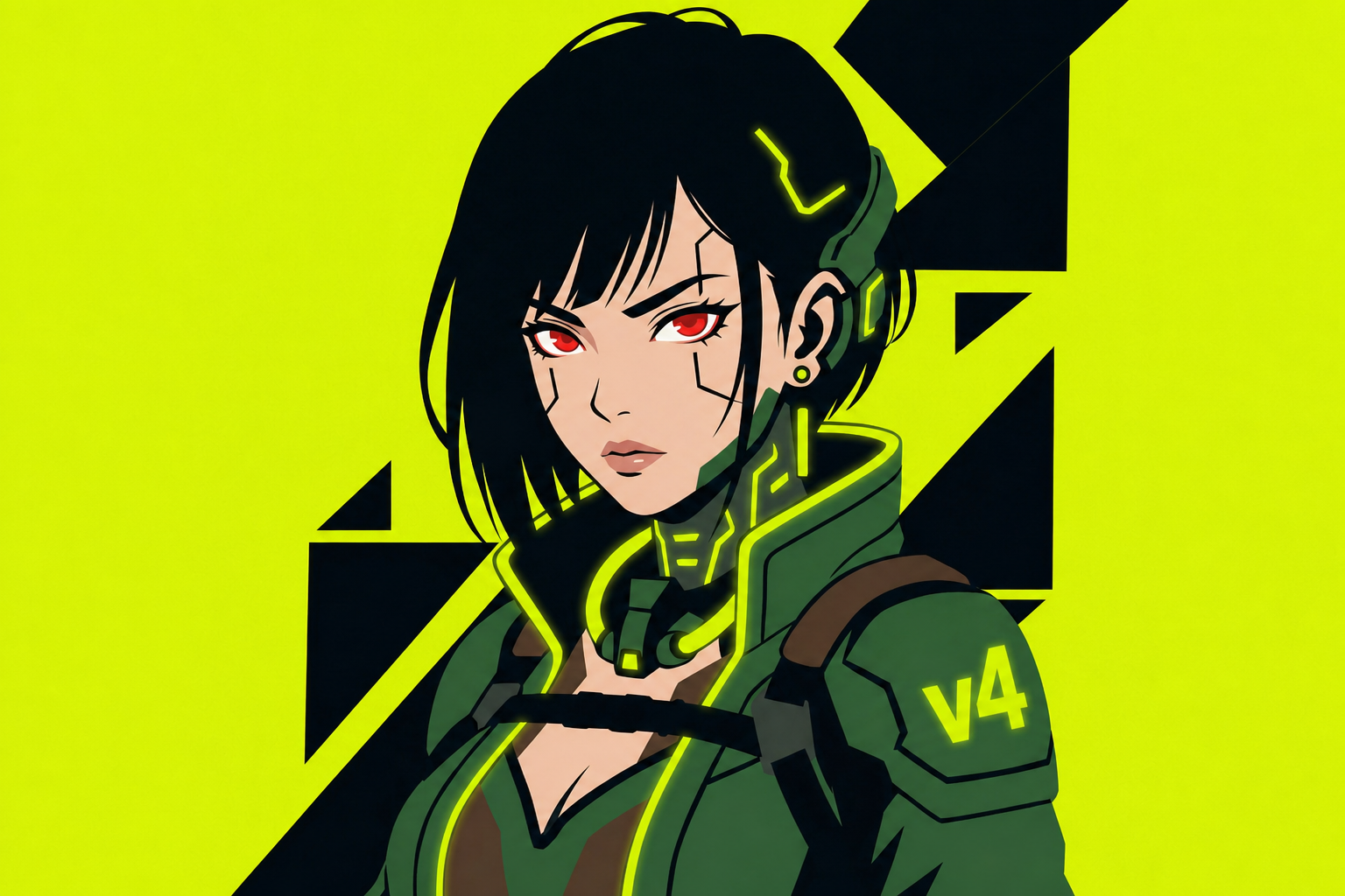 KAEDE — ATLAS v4 lead tracer. Cyberpunk anime operator with neon lime circuit lines.